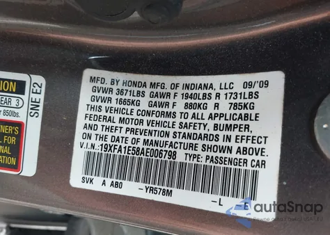 2010 Honda Civic Lx from USA, damaged, VIN 19XFA1E58AE006798